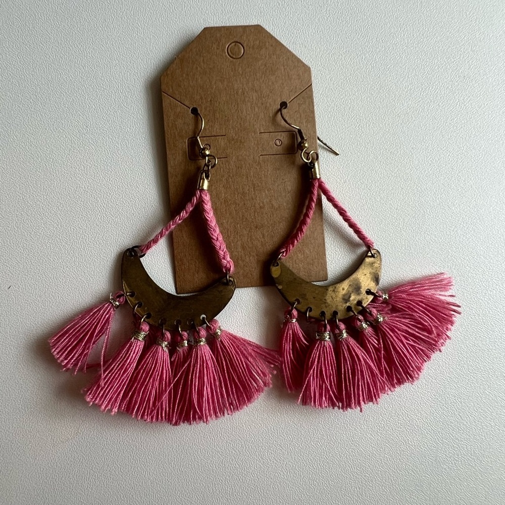 Pink Tassel Hoop Earrings